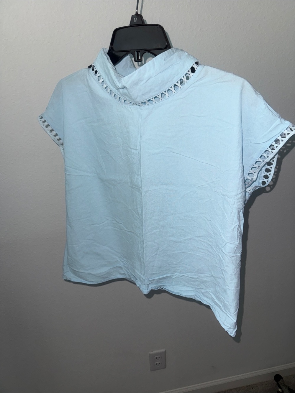 Light Blue Crochet-Trim Cap Sleeve Top - Women